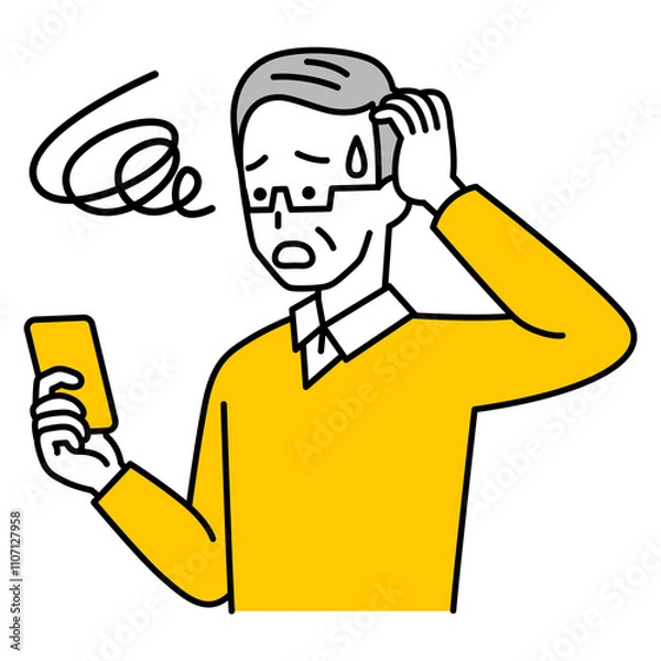 Fototapeta スマートフォンの操作でトラブルになる年配の男性