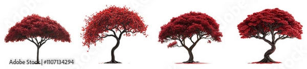 Fototapeta vibrant red trees artistic illustration set diverse styles transparent background