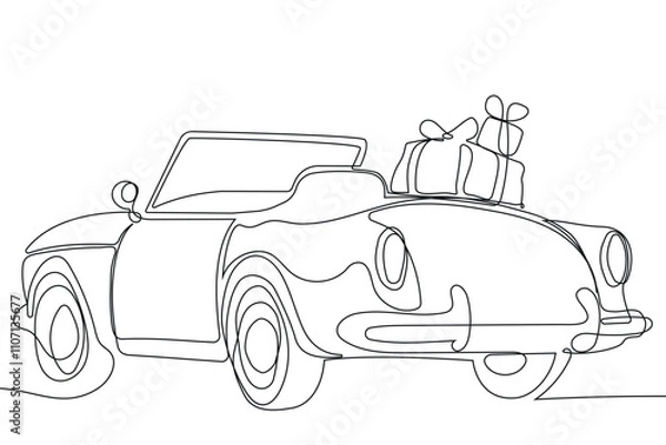 Fototapeta Vector doodle illustration, hand drawn in cartoon style. Black and white linear drawing of Santa Claus on the roof in a chimney. Vector illustration