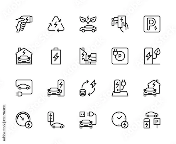 Obraz Car charging station vector linear icons set. Contains such icons as charging icon, car, eco-friendly, parking and more.