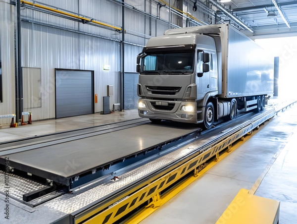 Obraz A truck or trailer carrying cargo on truck scales. Neural network AI generated art