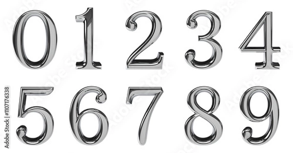 Fototapeta set of 3d rendering silver chrome vintage number