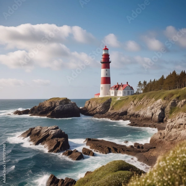 Fototapeta Inseln - Strahlender Leuchtturm wacht über stürmisches Meer