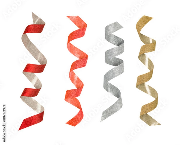 Obraz Confetti decoration element. a selection of twisted ribbons set. Decoration for a carnival party, festive event, New Year, Christmas, Wedding 