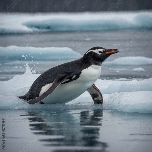 Obraz A penguin sliding on the ice.

