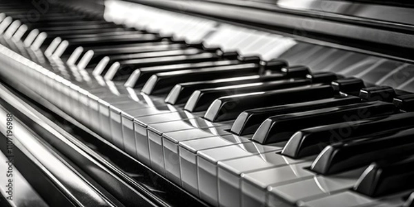 Fototapeta Captivating Black and White Close-Up of Piano Keys Showcasing Texture and Contrast in Architectural Style for Music Enthusiasts and Interior Design Lovers