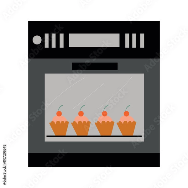Obraz Modern electric oven with a glass door is baking a batch of chocolate chip muffins