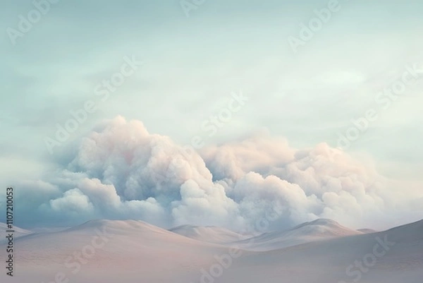 Fototapeta Majestic clouds hover over smooth dunes in a serene desert landscape