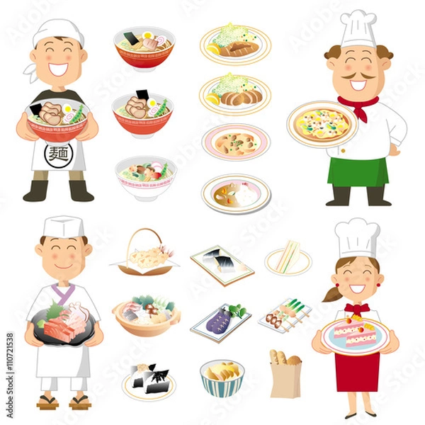 Fototapeta Cooks/ 調理師と料理