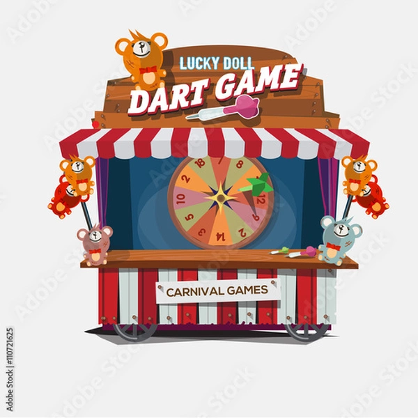 Fototapeta dart game dolls. carnival cart concept- vector