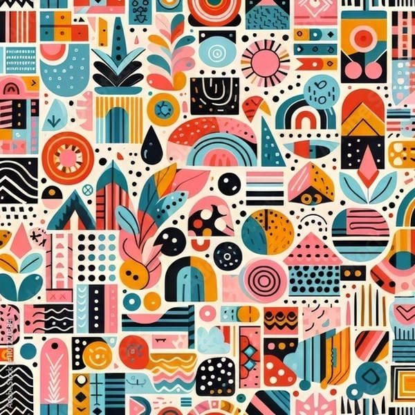 Fototapeta Fun colorful seamless pattern collection abstract geometric shape background for children