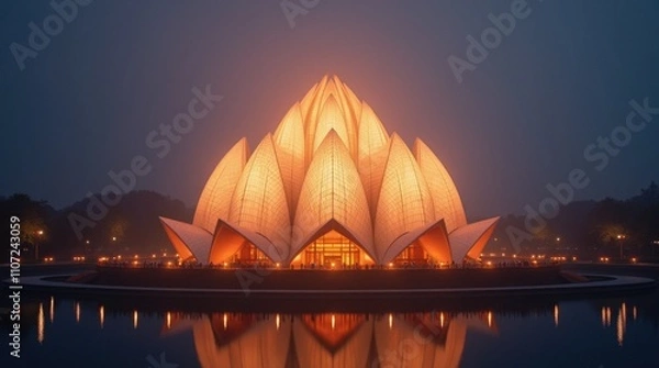 Fototapeta Glowing Lotus Temple Outline