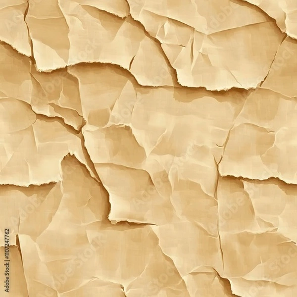 Fototapeta Beige Wrinkled Ripped Paper Seamless Pattern Texture