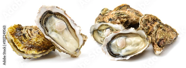 Obraz Fresh opened oyster on white background
