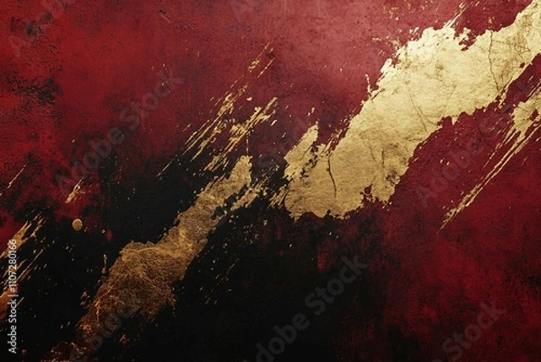 Obraz 赤背景にかすれた金色と黒の模様。和風抽象バナー