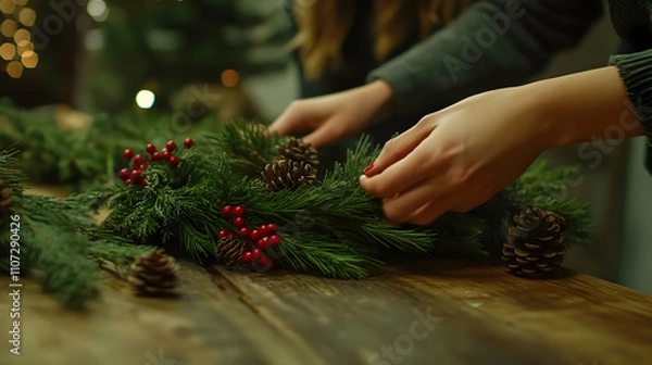 Fototapeta Creating a Rustic Christmas Wreath: A Step-by-Step Guide