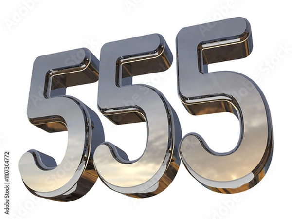 Obraz Isolated Number 555 or Triple Five in Silver Metallic Color, 3D Render Illustration.
