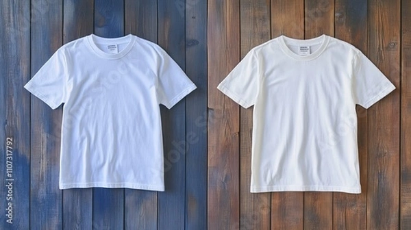 Fototapeta Comparison of White T-shirt Before and After Treatment

This side-by-side image shows a white t-shirt before and after treatment with laundry detergent or bleach