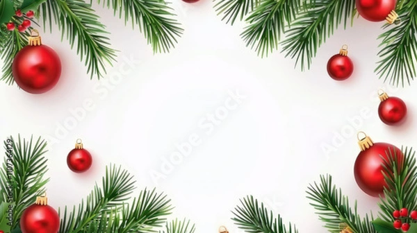 Fototapeta christmas decorations with tree branches on white background
