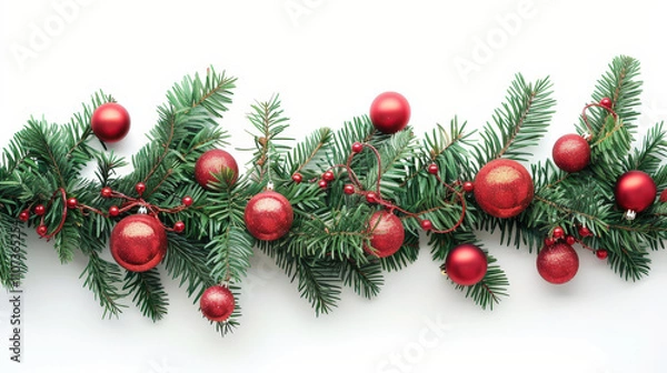 Obraz christmas decorations with tree branches on white background