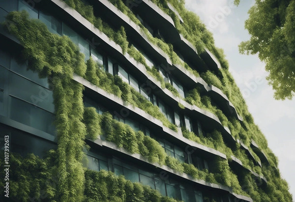 Fototapeta Modern building with a green wall showcasing sustainable building practices Incorporating sustainabl