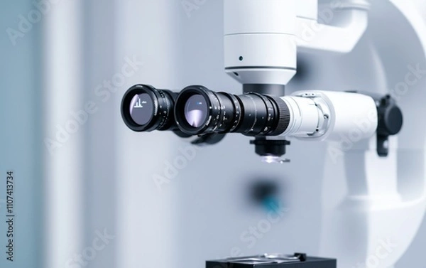 Fototapeta Microscope lenses in a laboratory setting.