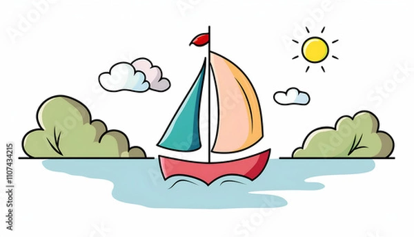 Fototapeta Line art of a sailboat on a lak