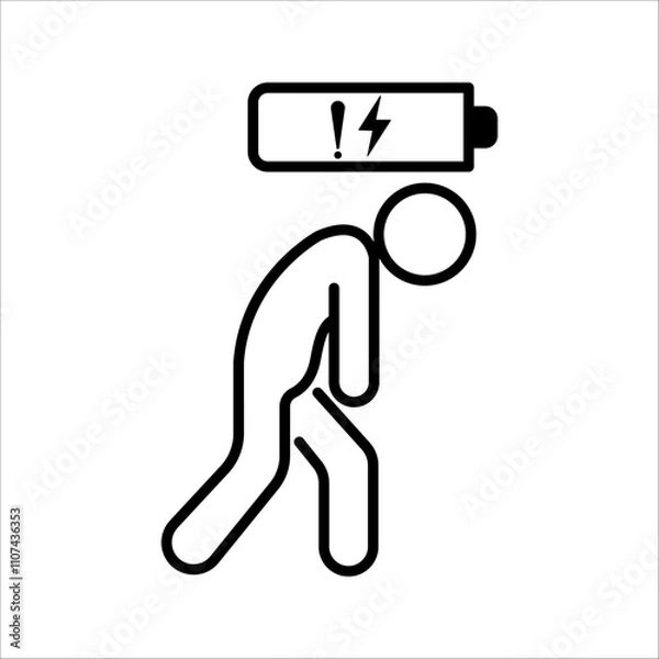 Fototapeta Life energy. Stickman, Businessman with low battery,Charging indicator pictogram or logo. Symbol of unhappy, Energetic, tired or exhausted