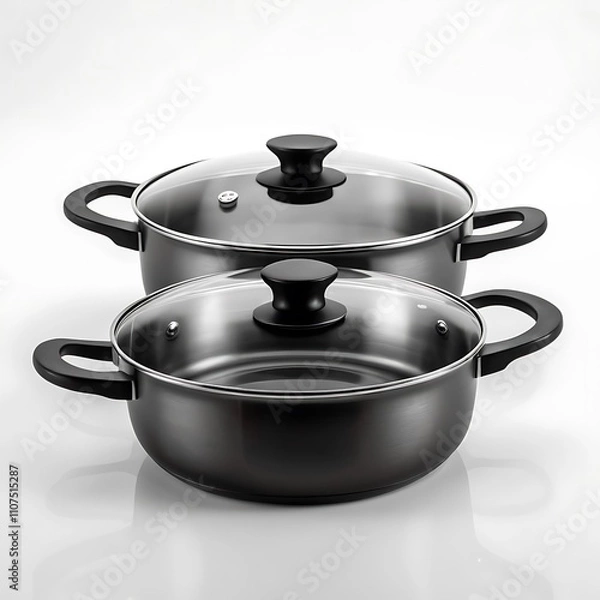 Fototapeta Saucepan kitchen instruments tools dark selver or black metal body color transparent or white background  image