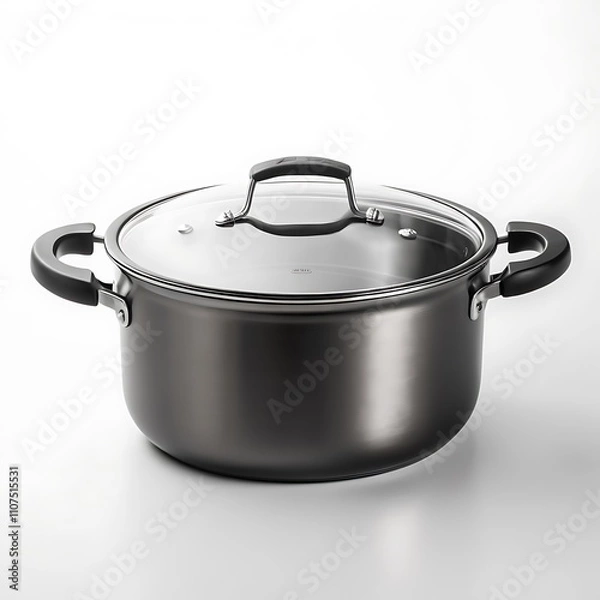 Fototapeta Saucepan kitchen instruments tools dark selver or black metal body color transparent or white background  image