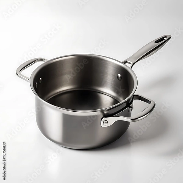 Fototapeta Saucepan kitchen instruments tools dark selver or black metal body color transparent or white background  image