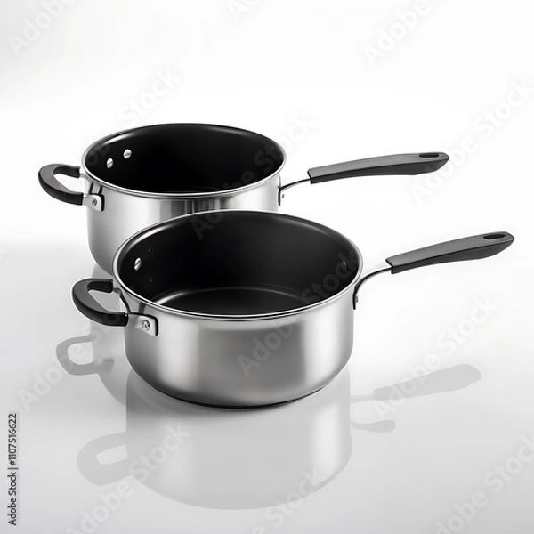 Fototapeta Saucepan kitchen instruments tools dark selver or black metal body color transparent or white background  image