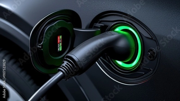 Fototapeta Electric Vehicle Charging Station Close-Up with Illuminated Connector