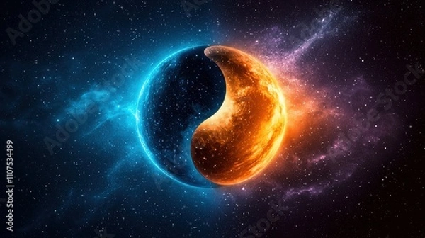 Fototapeta Cosmic Balance: The Harmony of Light and Darkness in Space