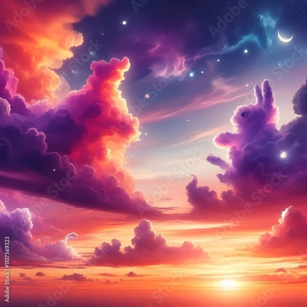 Obraz sunset sky with clouds