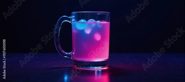 Fototapeta A neon-glowing synthwave-style mug featuring a futuristic cocktail glass design