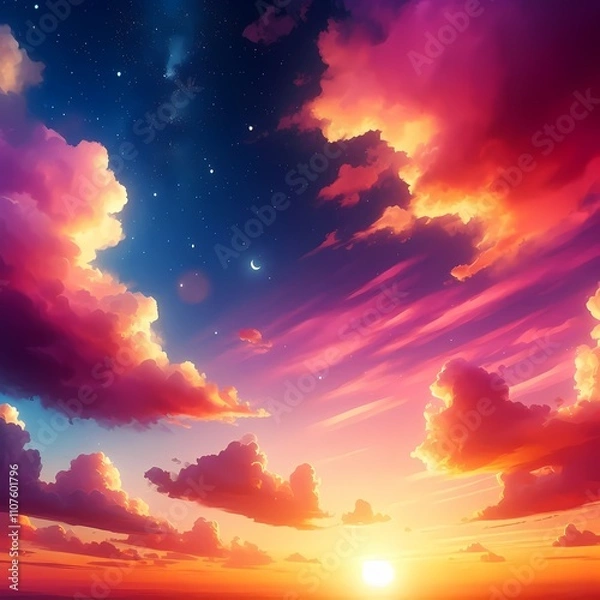 Obraz sunset sky with clouds