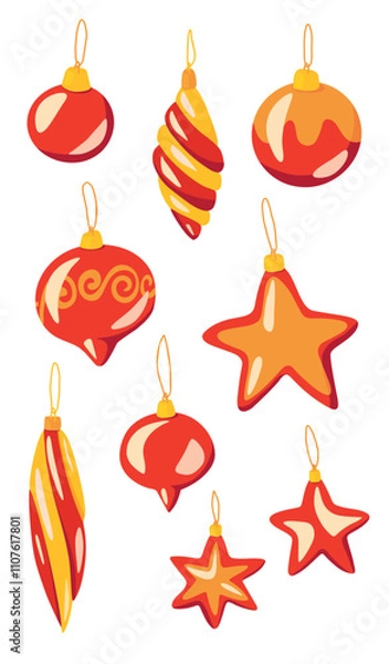 Obraz flat vector set of red Christmas tree decorations