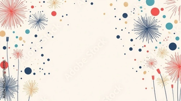 Fototapeta A festive, abstract background featuring colorful fireworks and dots, perfect for celebrations or invitations.