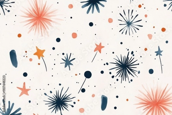 Fototapeta A vibrant, abstract pattern featuring colorful stars and bursts on a light background, perfect for festive occasions or artistic designs.