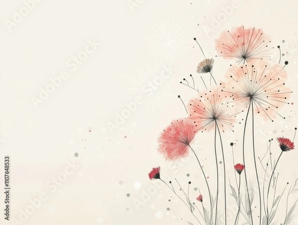 Fototapeta A delicate arrangement of pink and red flowers against a soft, neutral background, creating a serene and artistic floral composition.