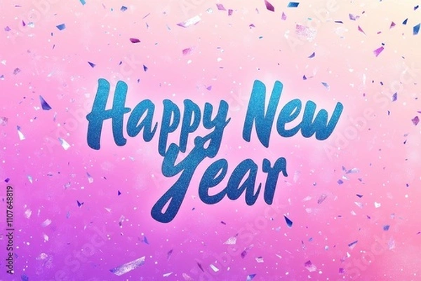 Fototapeta Festive design featuring the text "Happy New Year" against a colorful background with confetti, celebrating the arrival of the new year.
