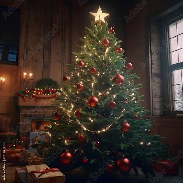 Fototapeta Christmas tree and decorations. generated with AI