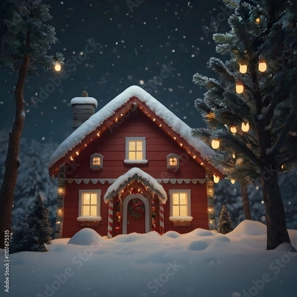 Fototapeta Christmas house in the forest. generated with AI