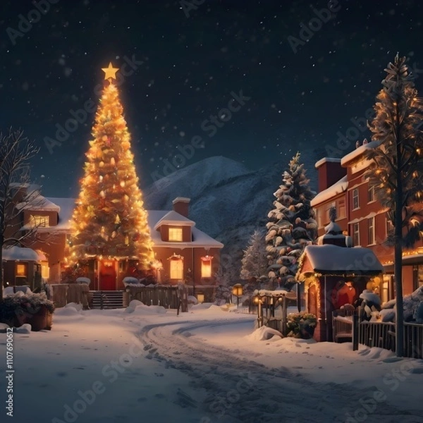 Fototapeta Christmas tree in the city. generated with AI