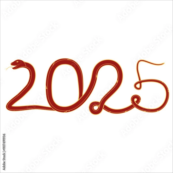 Fototapeta Chinese 2025 New Year Numeric. Zodiac Asia Silhouette Snake