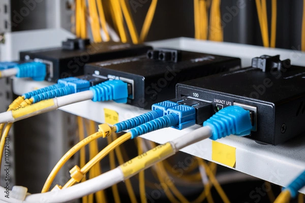 Obraz Łączenie światłowodowe na konwerterie mediów