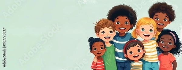 Fototapeta A group of children of different ethnicities playing together, symbolizing equal rights for all. Created with Generative AI Technology