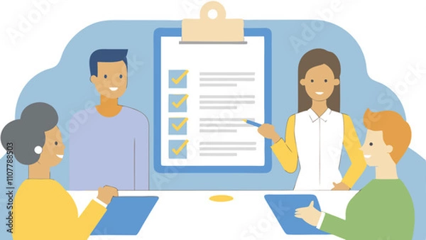 Obraz brainstorm or work discussion, task or meeting reminder clipboard, business people meeting with agenda checklist