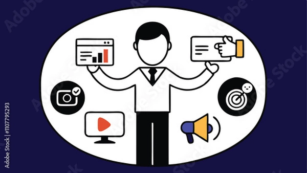 Obraz branding communication concept, businessman holding viral marketing elements